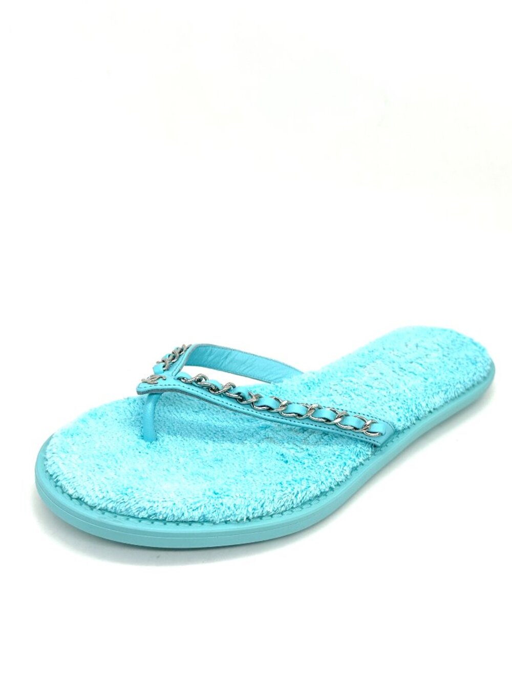 CHANEL 21S Leather Chain Terry Flip Flop Thong Flat Sandals Shoes - Picture 3 of 14